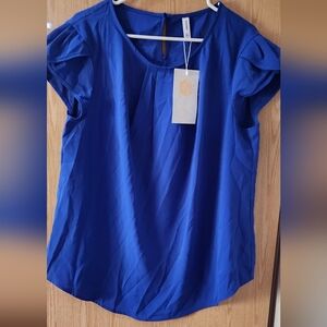 Blue Puff Sleeve Blouse with Short Sleeves